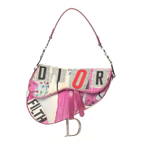 CHRISTIAN DIOR Canvas Filth Saddle Bag Multicolor